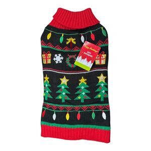 Happy Howlidays New Pet Fair Isle Christmas Black Red Sweater Size M up to 15"